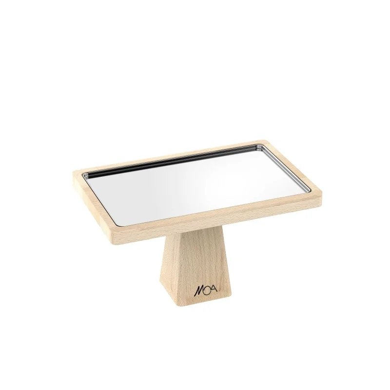 Moa Alzatina Modern Wood Display Riser 248x182 H.160 Beech with Elements Modern Stainless Steel Tray