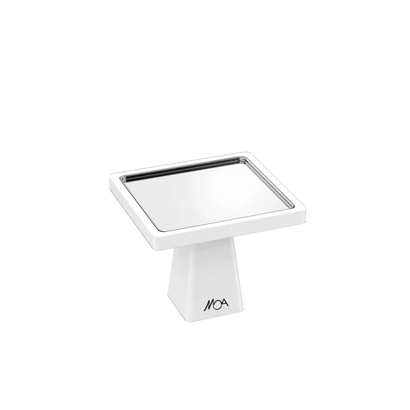 Moa Alzatina Modern Wood Display Riser 196x182 H.160 White with Elements Modern Stainless Steel Tray