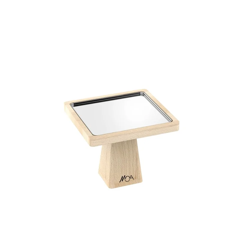 Moa Alzatina Modern Wood Display Riser 196x182 H.160 Beech with Elements Modern Stainless Steel Tray