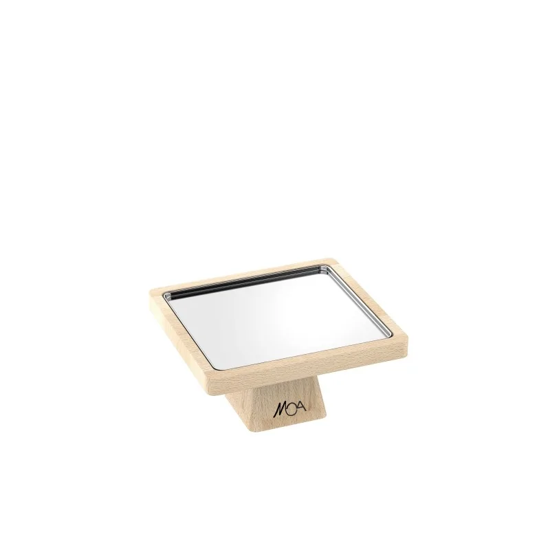 Moa Alzatina Modern Wood Display Riser 196x182 H.100 Beech with Elements Modern Stainless Steel Tray