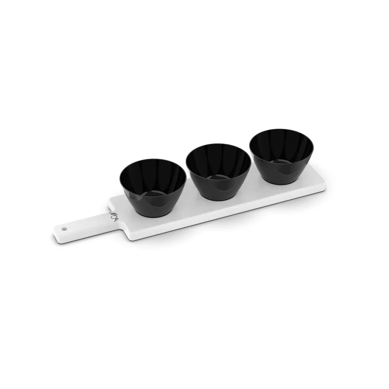 Moa Tagliere Modern Wood Display Board 520x120 White with 3 Black Bowls