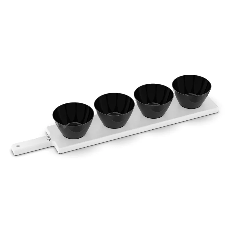 Moa Tagliere Modern Wood Display Board 650x120 White with 4 Black Bowls