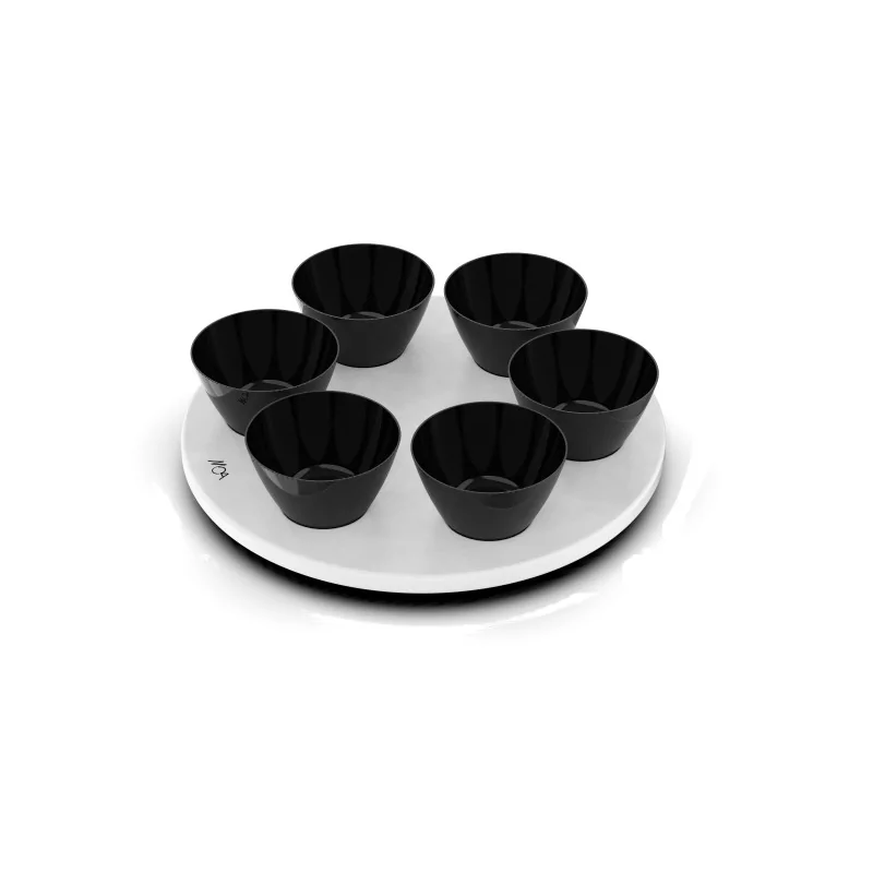 Moa Tagliere Modern Wood Display Board Diameter 400 White with 6 Black Bowls