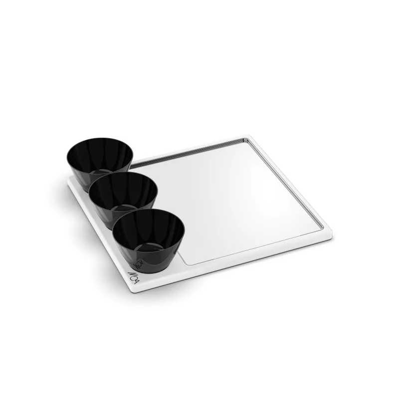 Moa Tagliere Modern Wood Display Board 380x350 White with Tray with 3 Black Bowls