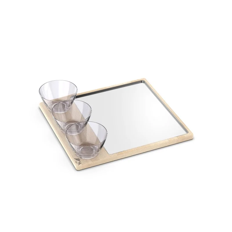 Moa Tagliere Modern Wood Display Board 380x350 Beech with Tray with 3 Transparent Bowls