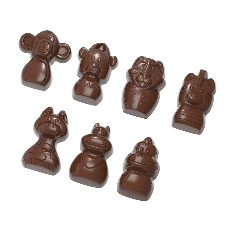 Chocolate World Polycarbonate Zoo Animals Chocolate Mold - 40.5 mm x 34 mm x h 19.5 mm - 21 cavity - 10.5 gr