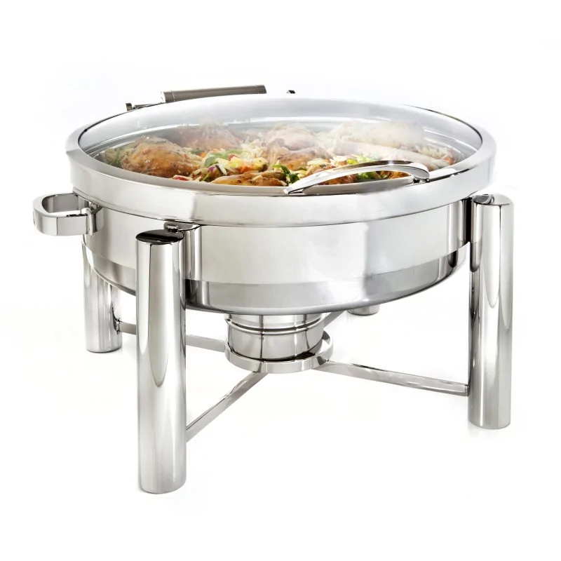 D.W.Haber Tempo Round Chafer Full Glass Lid L 18" W 18 1/2" H 12" - 2 Gal - 7.5 L -