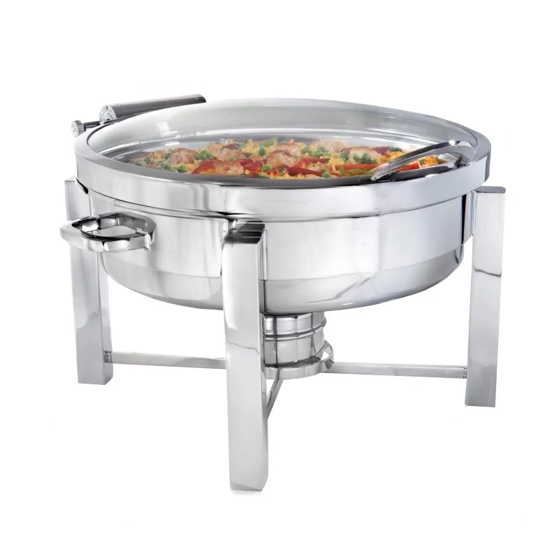 D.W.Haber Tower Round Chafer Full Glass Lid L 17 1/2" W 18" H 12" - 2 Gal - 7.5 L -