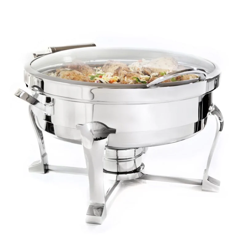 D.W.Haber Millennium Round Chafer Full Glass Lid L 18 1/2" W 16" H 12" - 2 Gal - 5.7 L -