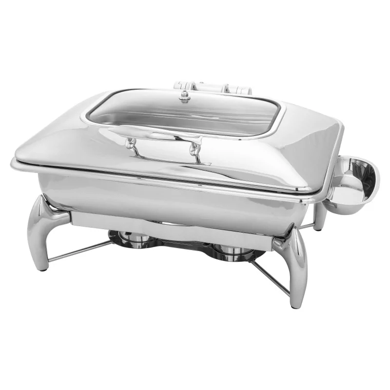 Walco Walco Idol Induction - Hinged Rectangle Chafer Kit W/Glass Top Lid L 23" W 11 1/2" H 6 1/4" - 8 Qt -