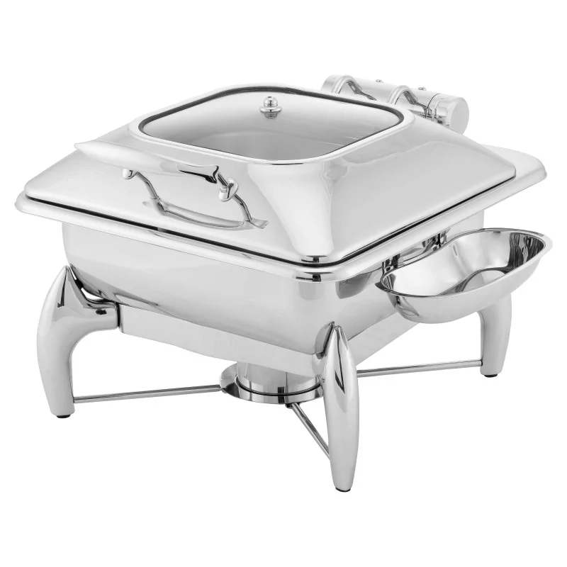 Walco Walco Idol Induction - Hinged Rectangle Chafer Kit W/Glass Top Lid L 18 1/4" W 17" H 16 1/4" - 6 Qt -