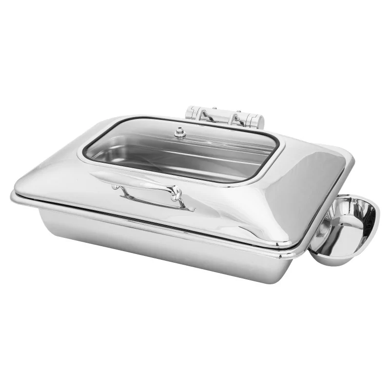 Walco Walco Idol Induction - Hinged Rectangle Chafer Body W/Glass Top Lid L 23 3/4" W 18 1/2" H 10 1/2" - 8 Qt -