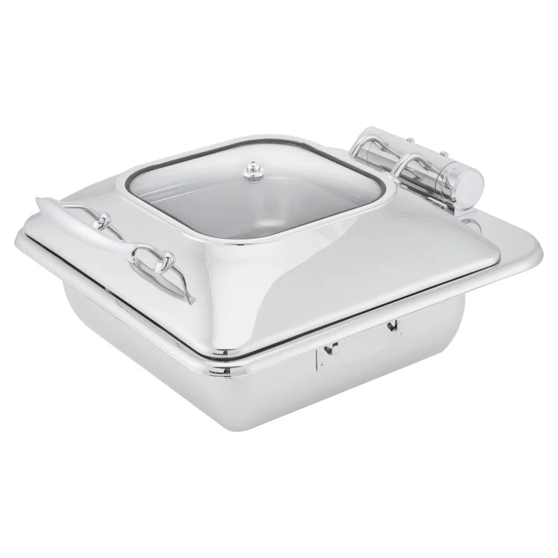 Walco Walco Idol Induction - Hinged Rectangle Chafer Body W/Glass Top Lid L 17 1/4" W 16" H 9" - 6 Qt -