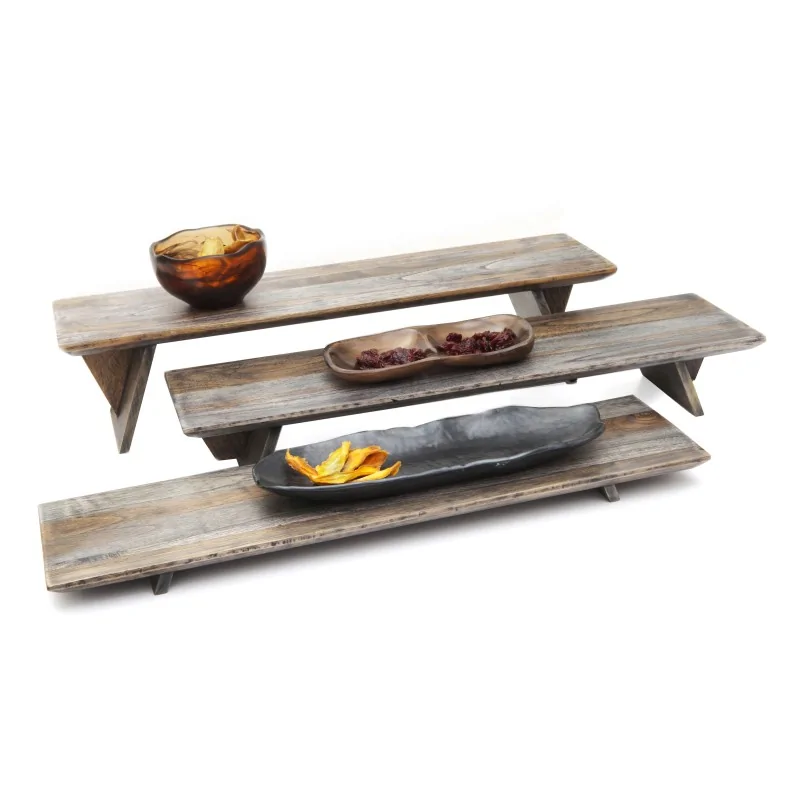 D.W.Haber Fusion Buffet Ash Grey Teak 3 Piece Riser Set L 23" W 6" In 3 Heights: 1 1/2", 3 1/2", 5 1/2"