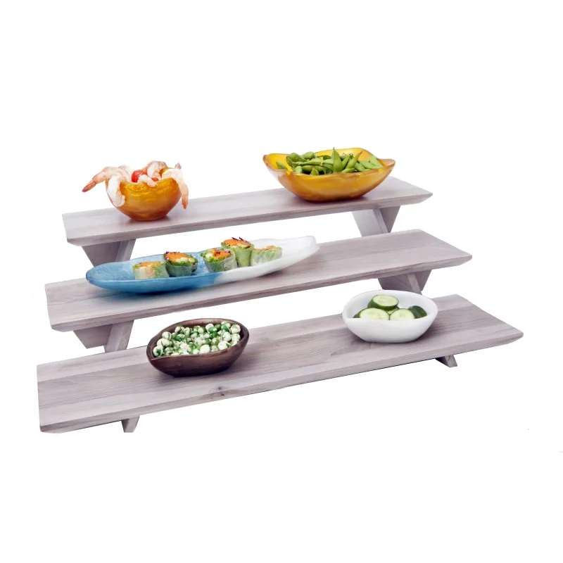 D.W.Haber Fusion Buffet Grey Wash Teak 3 Piece Riser Set L 23" W 6" In 3 Heights: 1 1/2", 3 1/2", 5 1/2"