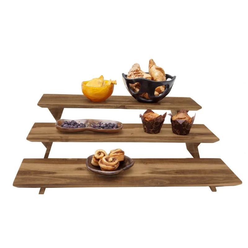 D.W.Haber Fusion Buffet Natural Teak 3 Piece Riser Set L 23" W 6" In 3 Heights: 1 1/2", 3 1/2", 5 1/2"