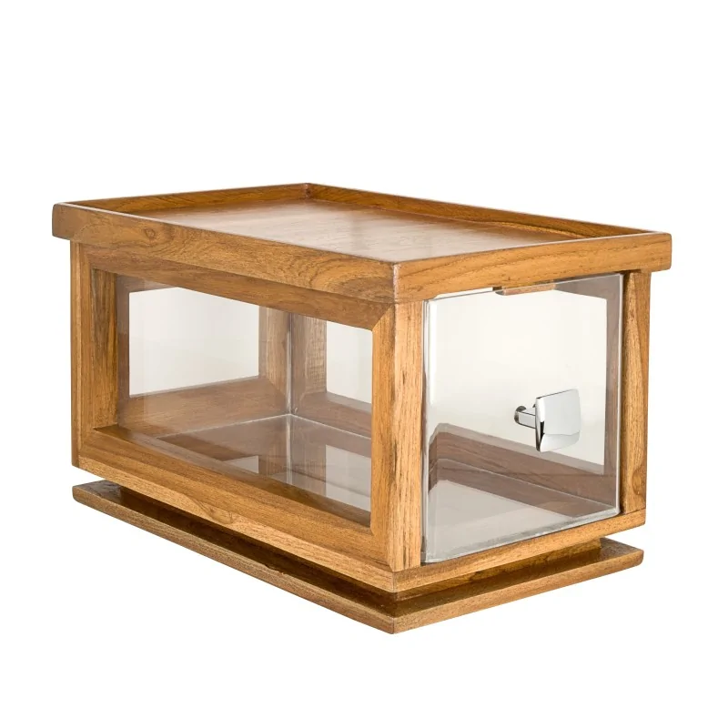 D.W.Haber Fusion Buffet Natural Teak Stackable Bakery Box With Acrylic Drawer L 14 1/4" W 8 1/2" H 8 1/4"