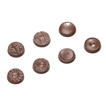 Polycarbonate Buttons Chocolate Mold - 31 mm x 31 mm x 8 mm - 5 gr - 7 Designs 21 Cavity