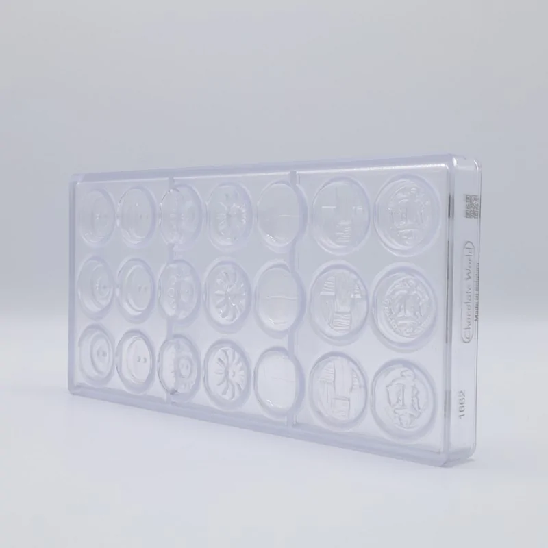 Polycarbonate Buttons Chocolate Mold - 31 mm x 31 mm x 8 mm - 5 gr - 7 Designs 21 Cavity